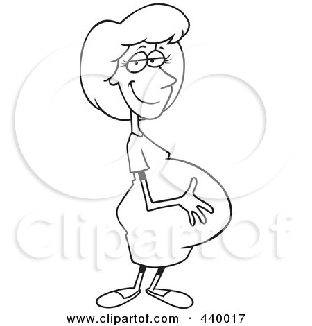 Royalty-Free (RF) Clip Art Illustration of a Cartoon Black And White Outline Design Of A Pregnant Woman by toonaday