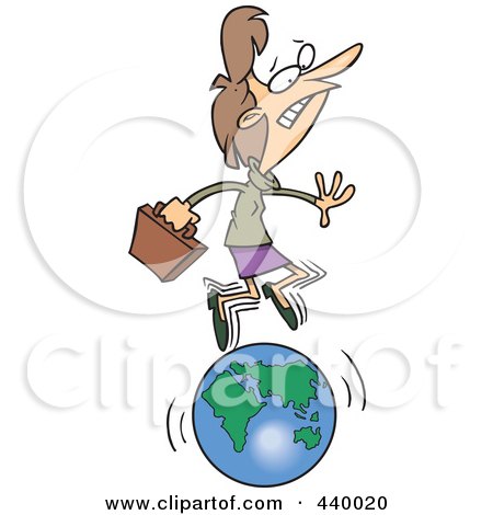 Royalty-Free (RF) Clip Art Illustration of a Cartoon Businesswoman Running On A Globe by toonaday