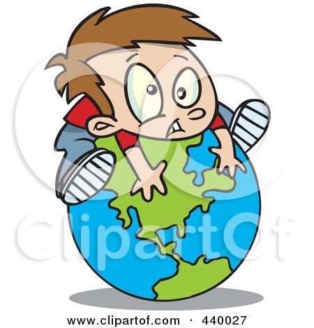 Royalty-Free (RF) Clip Art Illustration of a Cartoon Boy On Top Of A Globe by toonaday