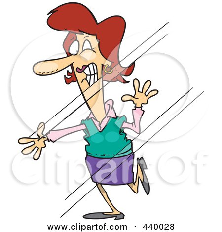 Royalty-Free (RF) Clip Art Illustration of a Cartoon Woman Walking Into Glass by toonaday