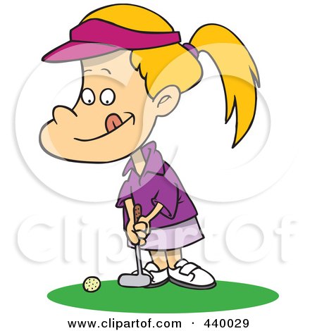 Royalty-Free (RF) Clip Art Illustration of a Cartoon Little Girl Golfing by toonaday