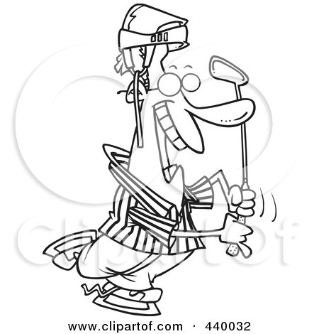 Cartoon Black And White Outline Design Of A Male Golfer Referee Wearing ...