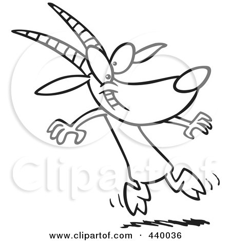 Royalty-Free (RF) Clip Art Illustration of a Cartoon Black And White Outline Design Of A Goat Dancing by toonaday