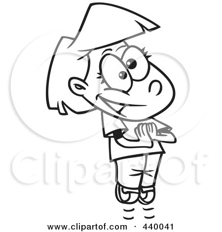 Royalty-Free (RF) Clip Art Illustration of a Cartoon Black And White Outline Design Of A Gleeful Girl Jumping by toonaday