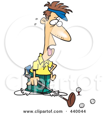 Royalty-Free (RF) Clip Art Illustration of a Cartoon Exhausted Male Golfer by toonaday