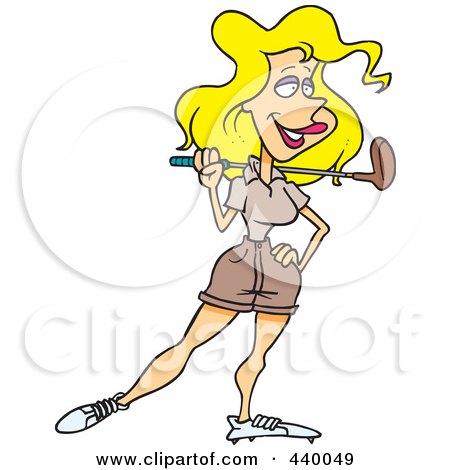 Royalty-Free (RF) Clip Art Illustration of a Cartoon Woman Resting A Golf Club On Her Shoulder by toonaday