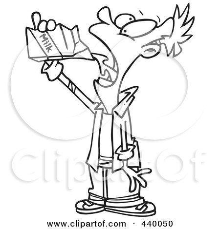 Royalty-Free (RF) Clip Art Illustration of a Cartoon Black And White Outline Design Of A Man Chugging Milk From The Carton by toonaday