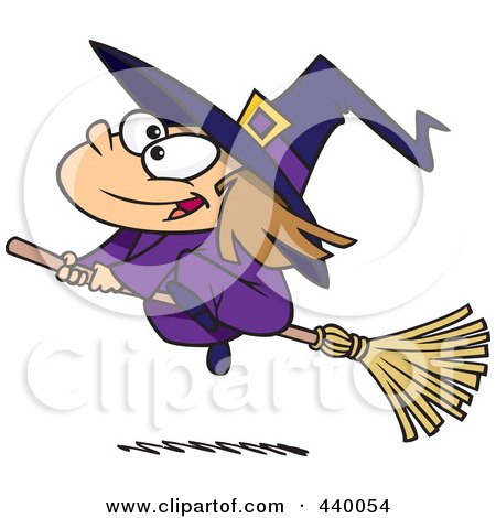 Royalty-Free (RF) Clip Art Illustration of a Cartoon Flying Girl Witch by toonaday