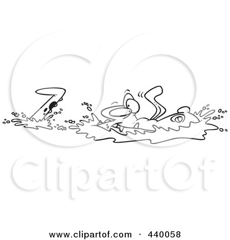 Royalty-Free (RF) Clip Art Illustration of a Cartoon Black And White Outline Design Of An Alligator Gliding Through Water by toonaday