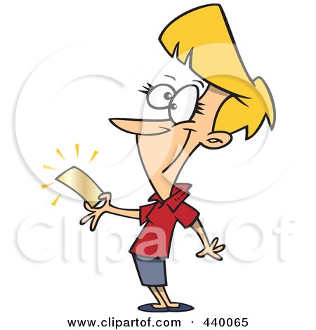 Royalty-Free (RF) Clip Art Illustration of a Cartoon Woman Holding A Golden Ticket by toonaday