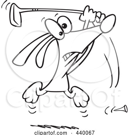 Royalty-Free (RF) Clip Art Illustration of a Cartoon Black And White Outline Design Of A Golfing Dog by toonaday