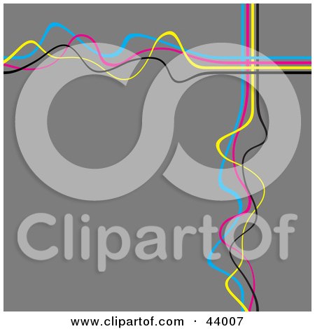 Clipart Illustration of a Border Of Pink, Yellow, Blue And Black Squiggles On A Gray Background by Arena Creative