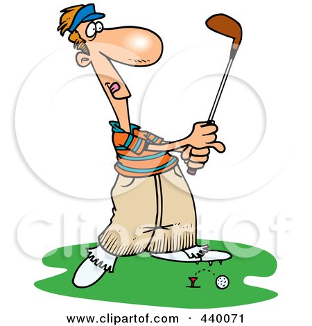 Royalty-Free (RF) Clip Art Illustration of a Cartoon Male Golfer Barely Knocking The Ball Off The Tee by toonaday