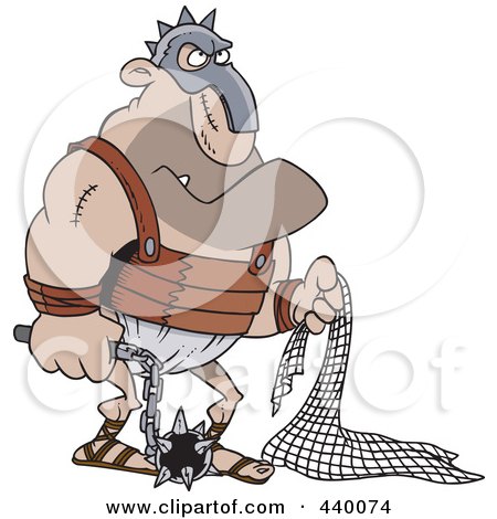 Royalty-Free (RF) Clip Art Illustration of a Cartoon Gladiator Holding A Net And Flail by toonaday