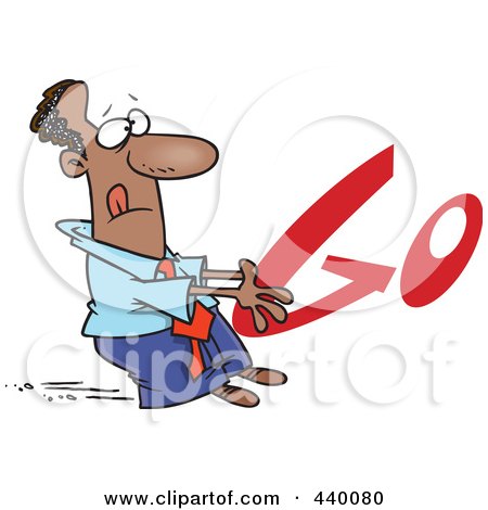 Royalty-Free (RF) Clip Art Illustration of a Cartoon Black Businessman Holding On To GO by toonaday