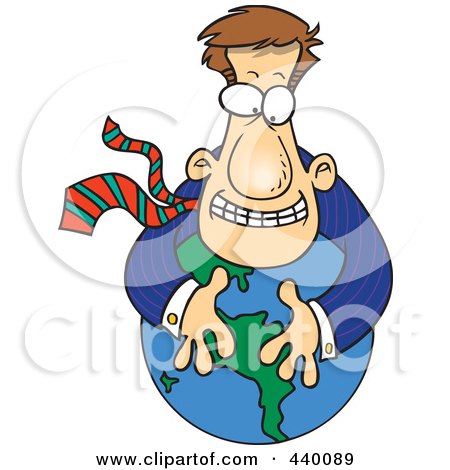 Royalty-Free (RF) Clip Art Illustration of a Cartoon Businessman Hugging A Globe by toonaday