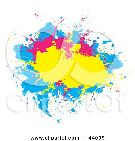Clipart Illustration of a Splatter Of Yellow, Pink And Blue On A White Background by Arena Creative