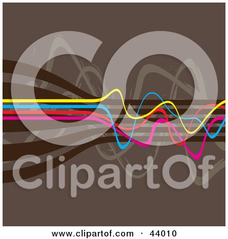 Clipart Illustration of Yellow, Blue, Pink And Brown Squiggly Lines On A Brown Background  by Arena Creative