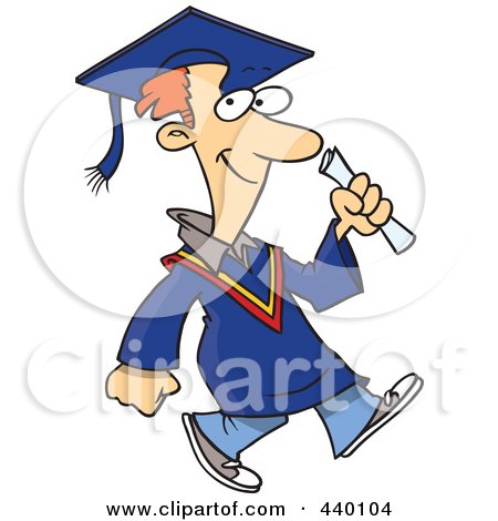 Royalty-Free (RF) Clip Art Illustration of a Cartoon Graduate Man Walking by toonaday