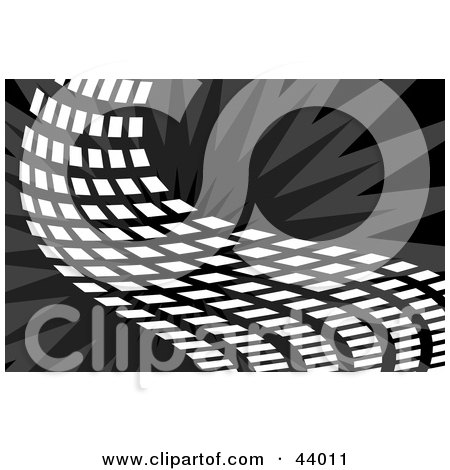 Clipart Illustration of a White Wave Of Squares Floating Over A Bursting Black And Gray Background by Arena Creative