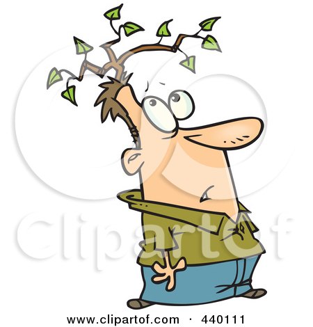 Royalty-Free (RF) Clip Art Illustration of a Cartoon Man With A Branch Growing From His Head by toonaday
