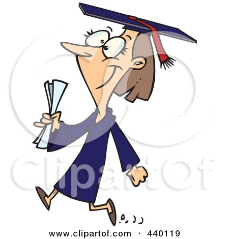 Royalty-Free (RF) Clip Art Illustration of a Cartoon Female College Graduate Walking by toonaday
