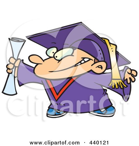 Royalty-Free (RF) Clip Art Illustration of a Cartoon Graduate Boy Holding His Certificate by toonaday