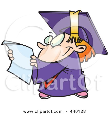 Royalty-Free (RF) Clip Art Illustration of a Cartoon Graduate Kid Reading A Certificate by toonaday