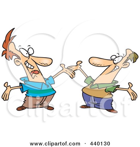 Royalty-Free (RF) Clip Art Illustration of Cartoon Two Happy Men Greeting Each Other by toonaday