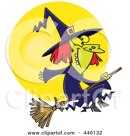 Royalty-Free (RF) Clip Art Illustration of a Cartoon Happy Witch On Her Broomstick by toonaday