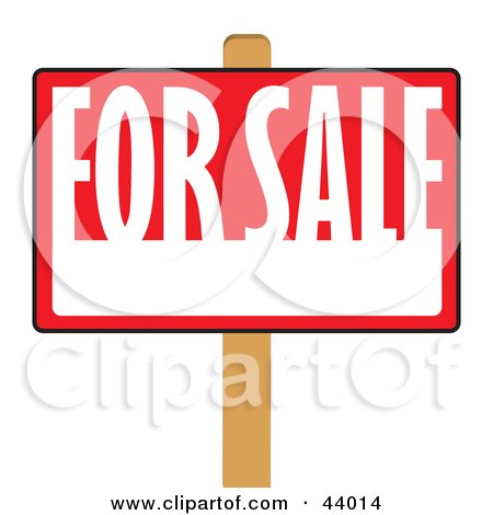 Clipart Illustration of a Red And White For Sale Sign On A Post by Arena Creative