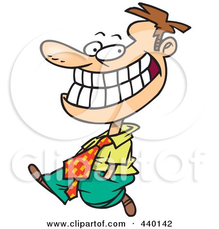 Royalty-Free (RF) Clip Art Illustration of a Cartoon Happy Businessman Walking And Grinning by toonaday