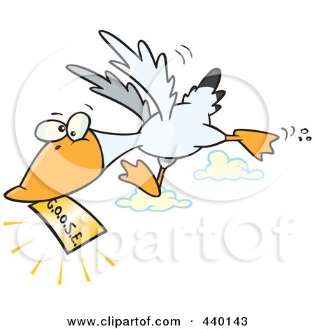 Royalty-Free (RF) Clip Art Illustration of a Cartoon Goose Flying With A Golden Ticket by toonaday