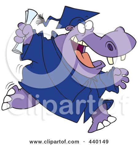 Royalty-Free (RF) Clip Art Illustration of a Cartoon Hippo Graduate Running by toonaday