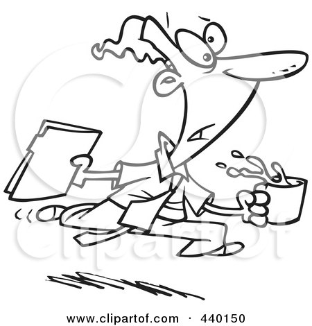 Royalty-Free (RF) Clip Art Illustration of a Cartoon Black And White Outline Design Of An Office Gofer Assistant by toonaday