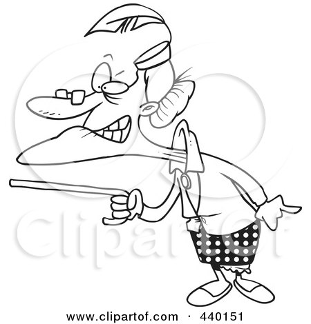 Royalty-Free (RF) Clip Art Illustration of a Cartoon Black And White Outline Design Of A Mad Granny Waving Her Cane by toonaday