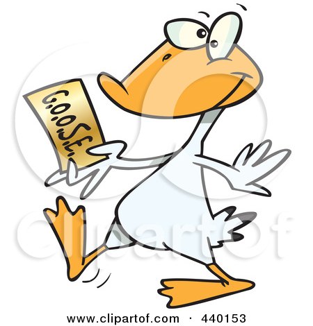 Royalty-Free (RF) Clip Art Illustration of a Cartoon Goose Walking With A Golden Ticket by toonaday