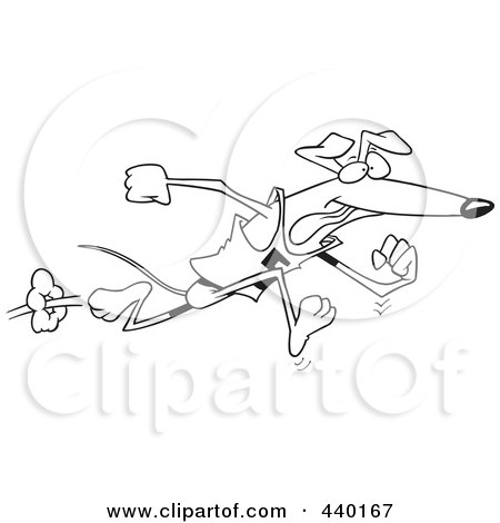Royalty-Free (RF) Clip Art Illustration of a Cartoon Black And White Outline Design Of A Greyhound Dog Running Upright by toonaday