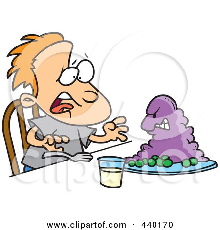Royalty-Free (RF) Clip Art Illustration of a Cartoon Monster Emerging From A Boy's Dinner Plate by toonaday