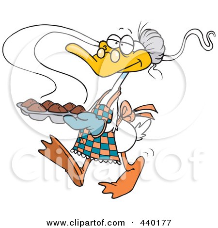 Royalty-Free (RF) Clip Art Illustration of a Cartoon Granny Duck Carrying Muffins by toonaday
