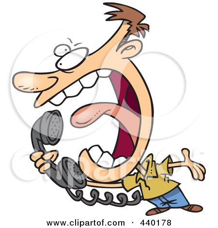 Royalty-Free (RF) Clip Art Illustration of a Cartoon Man Screaming Into A Telephone by toonaday