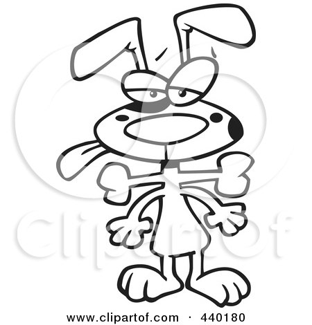 Royalty-Free (RF) Clip Art Illustration of a Cartoon Black And White Outline Design Of A Dog With A Bone Stuck In His Throat by toonaday
