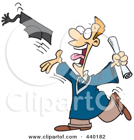 Royalty-Free (RF) Clip Art Illustration of a Cartoon Male Graduate Tossing His Cap by toonaday