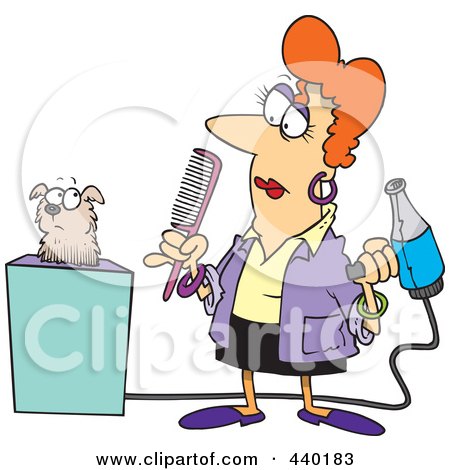 Royalty-Free (RF) Clip Art Illustration of a Cartoon Dog Groomer Holding A Comb And Blow Dryer by toonaday