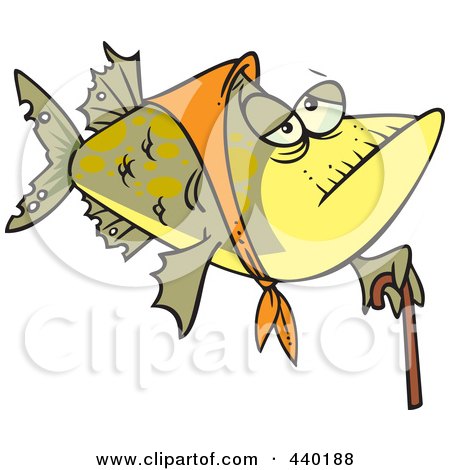 Royalty-Free (RF) Clip Art Illustration of a Cartoon Granny Fish With A Cane by toonaday