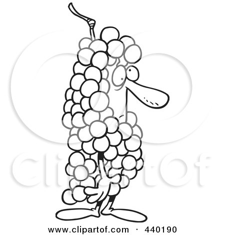 Royalty-Free (RF) Clip Art Illustration of a Cartoon Black And White Outline Design Of A Man In A Grape Costume by toonaday