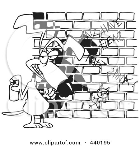 Royalty-Free (RF) Clip Art Illustration of a Cartoon Black And White Outline Design Of A Dog Spray Painting Graffiti by toonaday