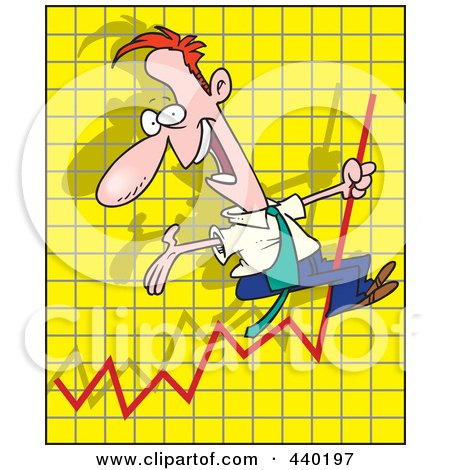 Royalty-Free (RF) Clip Art Illustration of a Cartoon Successful Businessman Riding On A Graph by toonaday