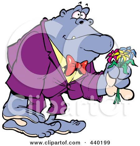 Royalty-Free (RF) Clip Art Illustration of a Cartoon Romantic Gorilla Holding Flowers by toonaday
