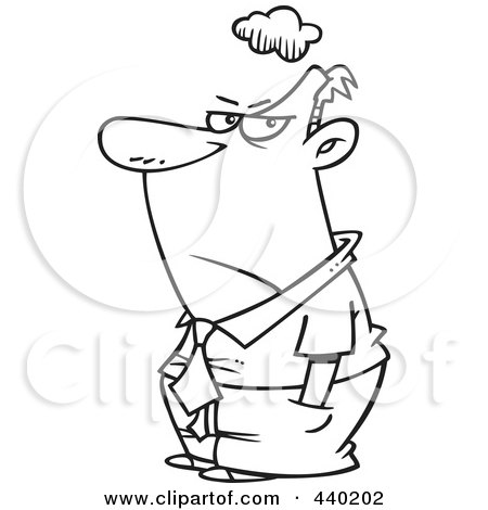 Royalty-Free (RF) Clip Art Illustration of a Cartoon Black And White Outline Design Of A Gloomy Boss by toonaday